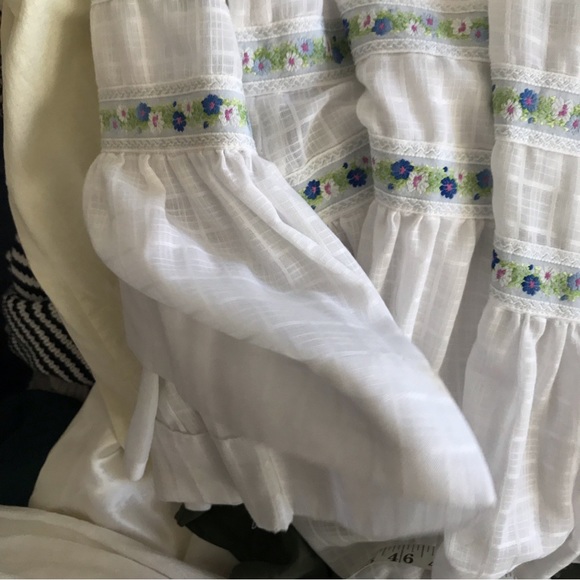 Vintage Dress Womens Embroidered Long Sleeve Puff Cottage Core Prairie 70s sheer - Picture 10 of 10